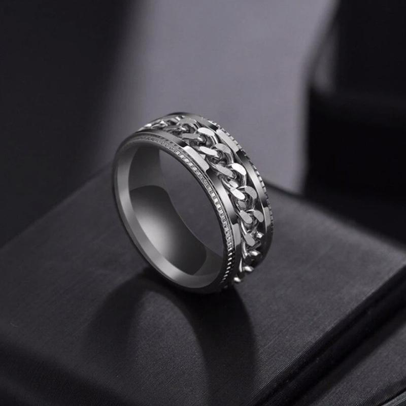 Stainless Steel Curb Chain Anxiety Spinner Ring