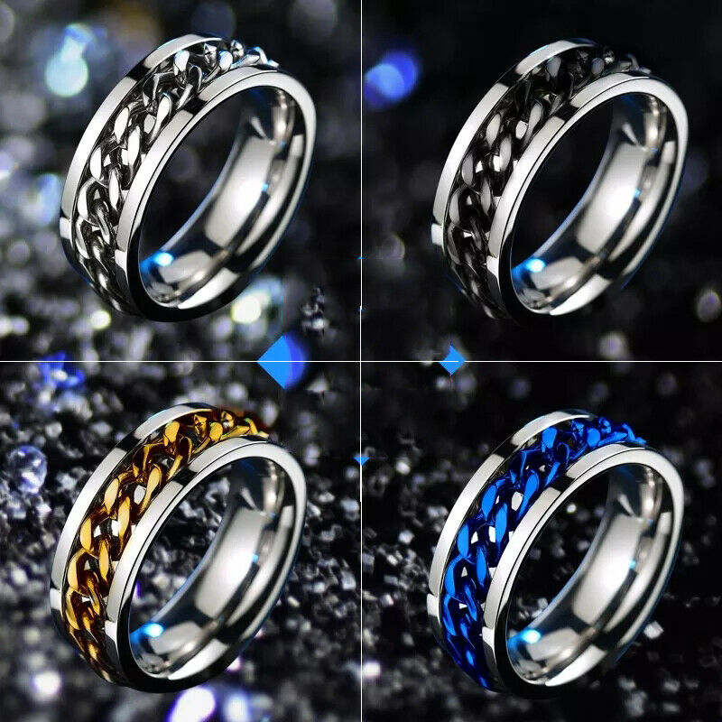 Stainless Steel Curb Chain Anxiety Spinner Ring