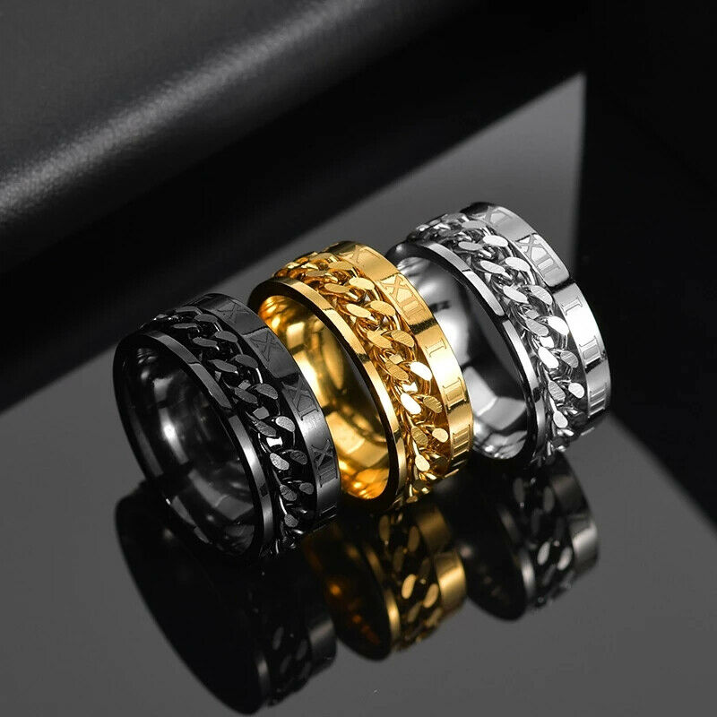 Stainless Steel Curb Chain Anxiety Spinner Ring