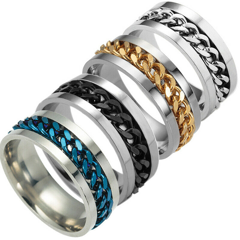 Stainless Steel Curb Chain Anxiety Spinner Ring