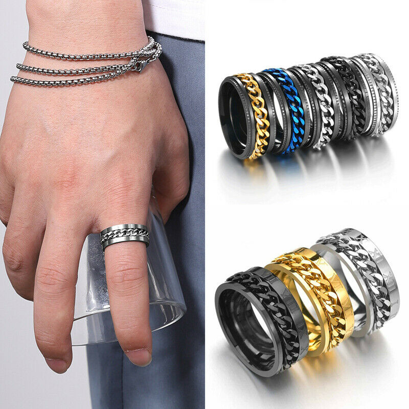 Stainless Steel Curb Chain Anxiety Spinner Ring